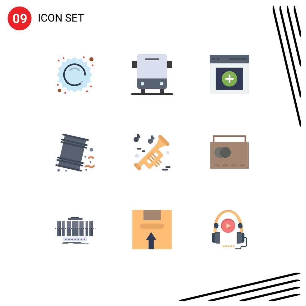 conjunto de 9 sinais de símbolos de ícones de interface do usuário modernos para instrumentos, lixo, veículos, ambiente, usuário, elementos de design de vetores editáveis