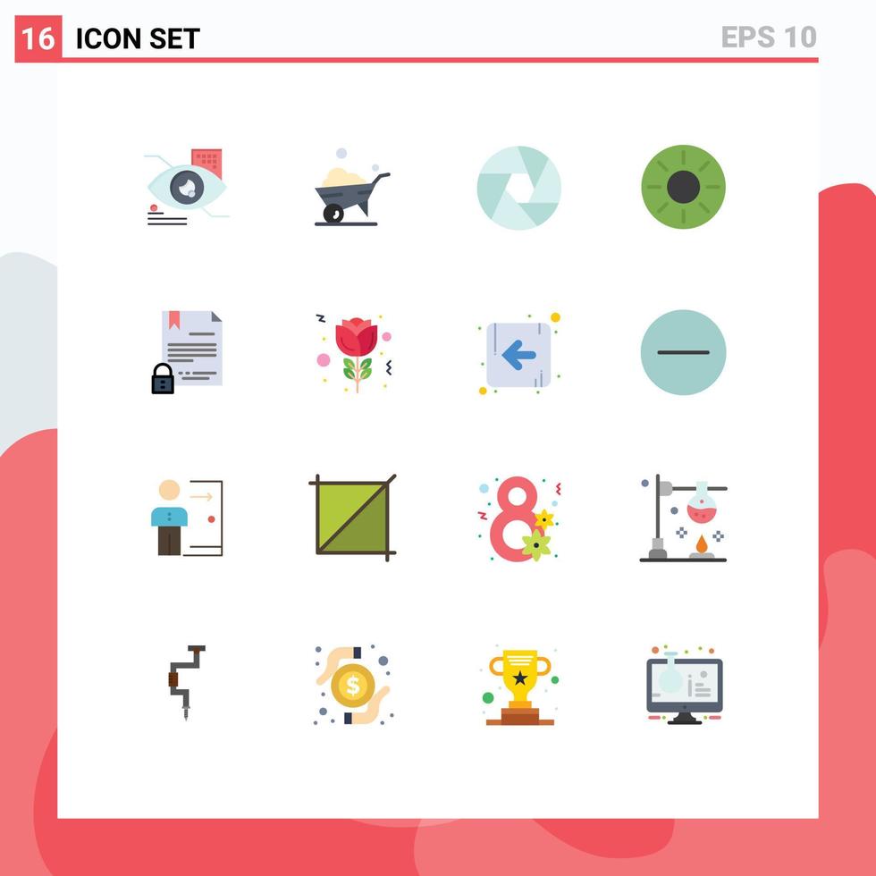 conjunto de 16 sinais de símbolos de ícones de interface do usuário modernos para o pacote editável de fruta de roda de tecnologia de foco ocular de elementos de design de vetores criativos