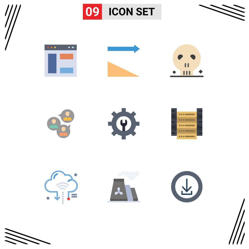 9 símbolos de sinais de cores planas universais de configuração de elementos de design de vetores editáveis de negócios de grupos de cabeça modernos