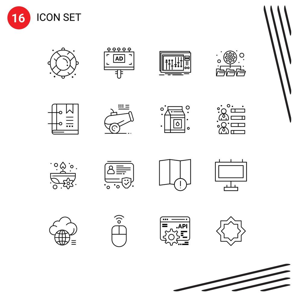 16 ícones criativos sinais e símbolos modernos de pastas de console de rede de favoritos estúdio elementos de design de vetores editáveis