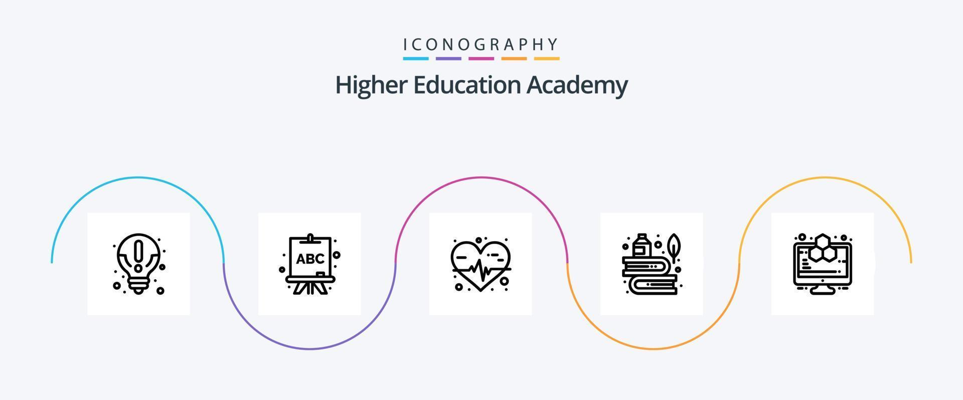 pacote de ícones da linha 5 da academia, incluindo ciência da computação. análise. frequência cardíaca. tinta. pluma vetor