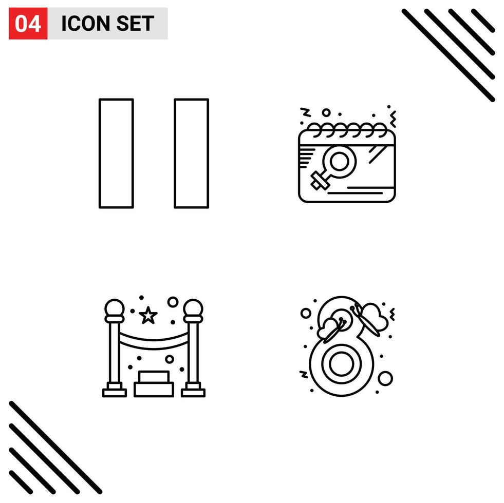 conjunto de 4 cores planas de linha preenchida comerciais para pausar elementos de design de vetores editáveis da fila do plano de beleza borboleta