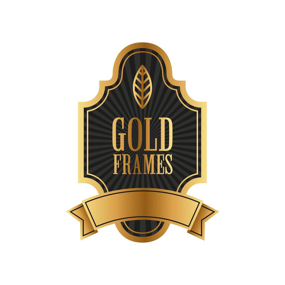 emblema elegante moldura dourada com letras e fita vetor