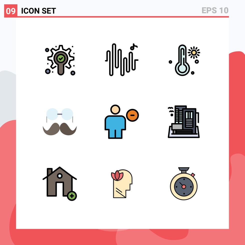 9 interface de usuário pacote de cores planas de linha cheia de sinais e símbolos modernos de óculos de avatar de tempo de corpo humano elementos de design de vetores editáveis