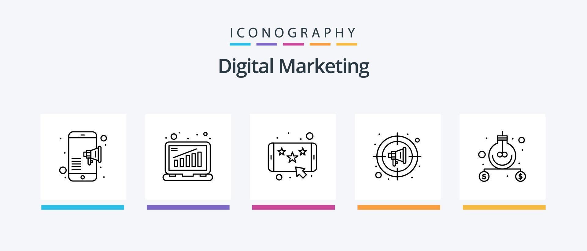 pacote de ícones da linha 5 de marketing digital, incluindo dispositivo. análise. Móvel. propaganda. design de ícones criativos vetor