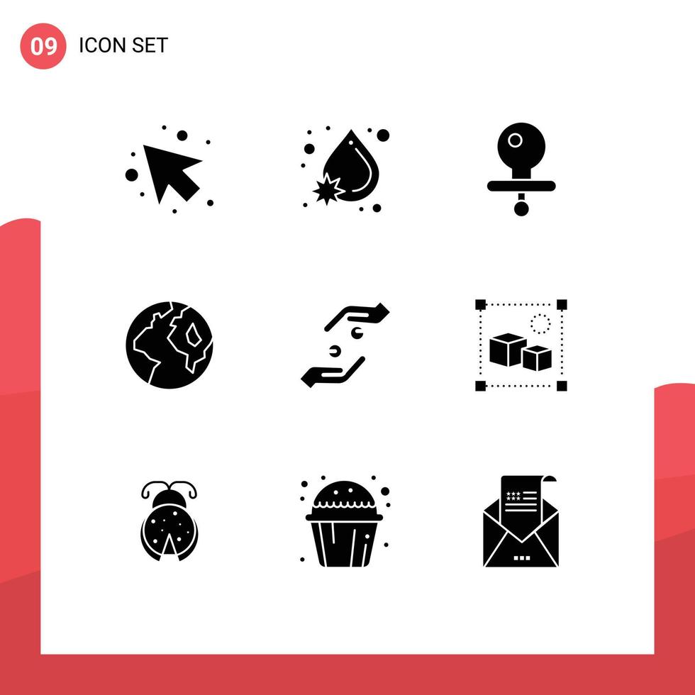 conjunto de 9 sinais de símbolos de ícones de interface do usuário modernos para shahada mãos manequim fé em todo o mundo elementos de design de vetores editáveis