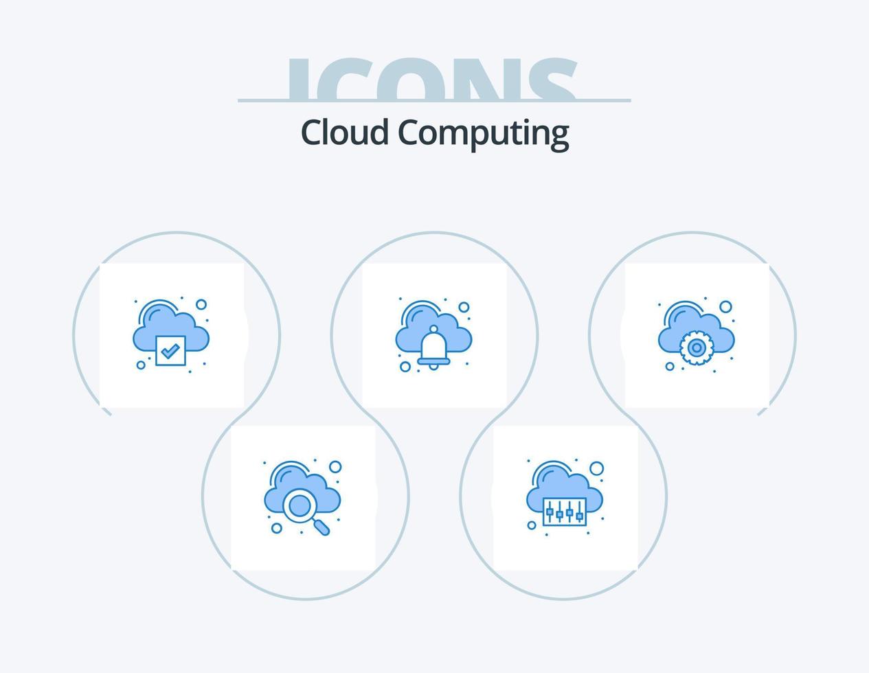 design de ícones do pacote de ícones azuis de computação em nuvem 5. configuração. Verifica. alarme . Sino vetor