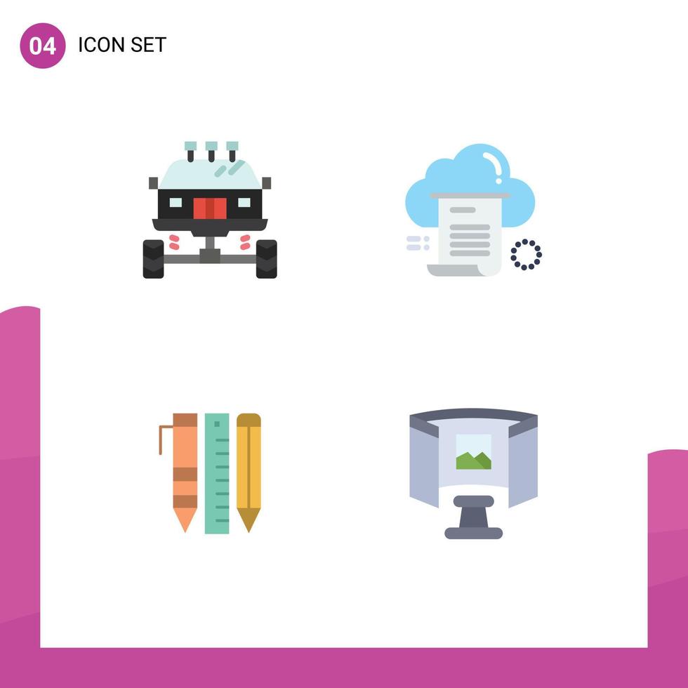 conjunto de pictogramas de 4 ícones planos simples de sujeira de computação automática compartilham ferramentas essenciais elementos de design vetorial editáveis vetor