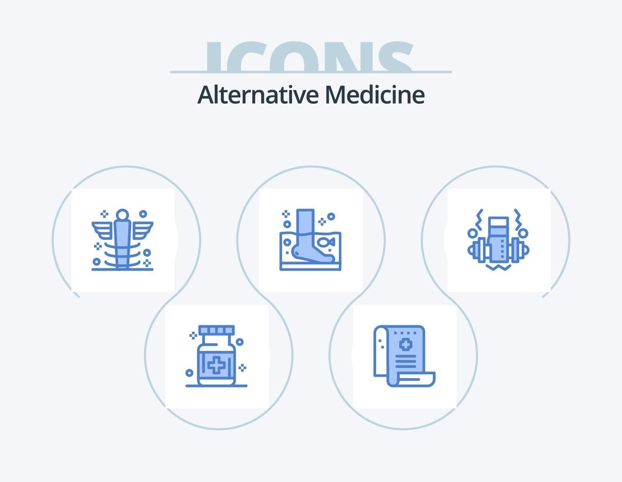 design de ícones do pacote de 5 ícones azuis de medicina alternativa. peso. haltere. medicina. bem-estar. spa vetor