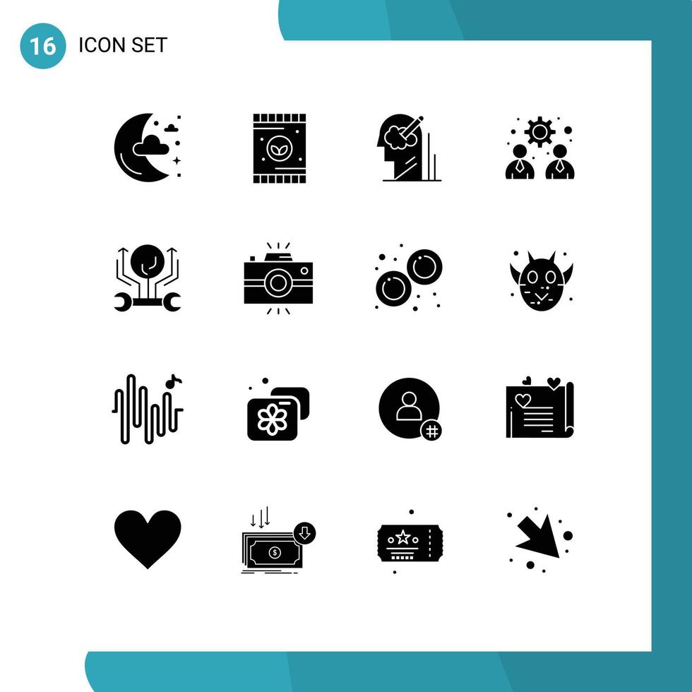 pacote de linha vetorial editável de 16 glifos sólidos simples de solução de gerenciamento de mente da equipe de desenvolvimento elementos de design vetorial editável vetor