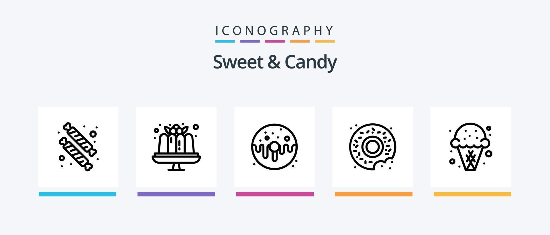 pacote de ícones de linha 5 doces e doces, incluindo comida. rosquinha. doces. sobremesa. doces. design de ícones criativos vetor