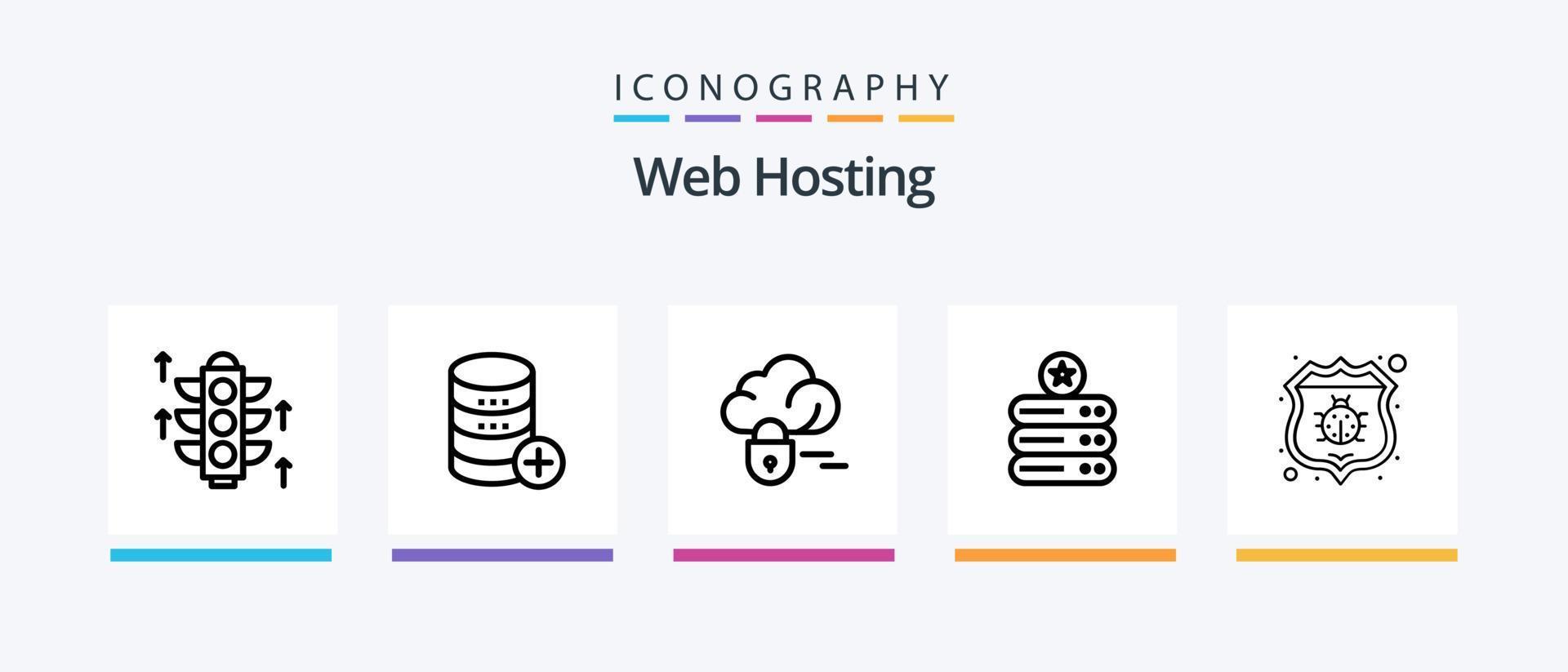 pacote de ícones da linha 5 de hospedagem na web, incluindo seguro. base de dados. rede. digital. dados. design de ícones criativos vetor