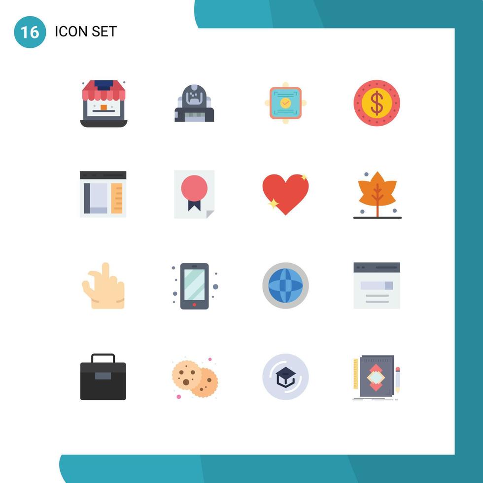 Pacote de cores planas de 16 interfaces de usuário de sinais e símbolos modernos de mantimentos pacote editável de cartão de explorador de loja ok de elementos de design de vetores criativos