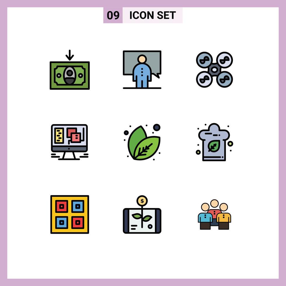 conjunto de 9 sinais de símbolos de ícones de interface do usuário modernos para natureza web drone janela computador elementos de design de vetores editáveis