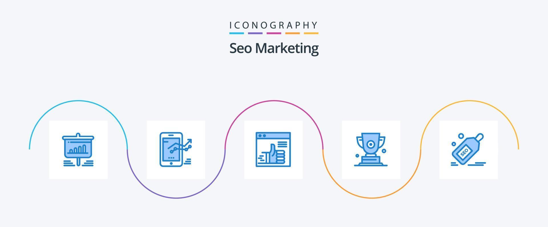 pacote de ícones azul 5 de marketing de seo, incluindo prêmio. troféu. progresso. rede. pra cima vetor