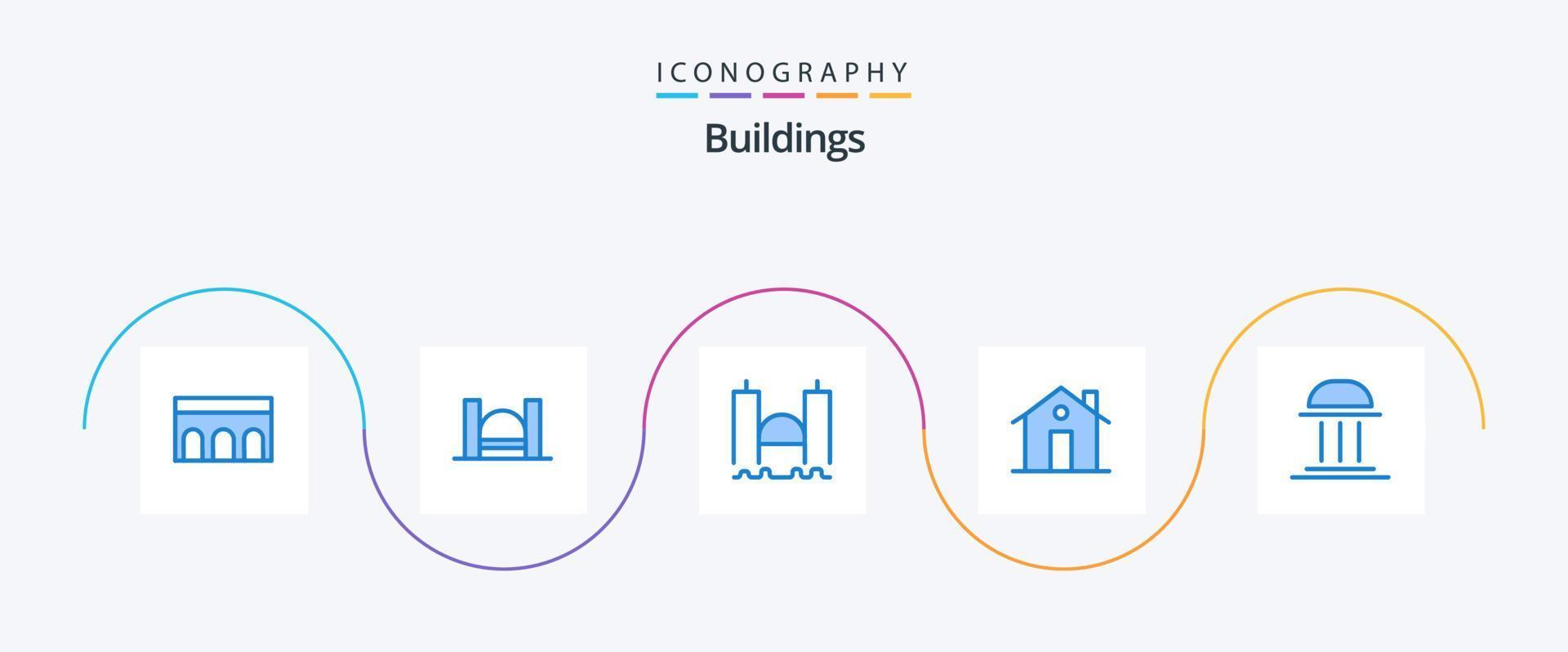 Pacote de ícones de 5 edifícios azuis, incluindo construção. arquitetura. industrial. lar. Entrada vetor