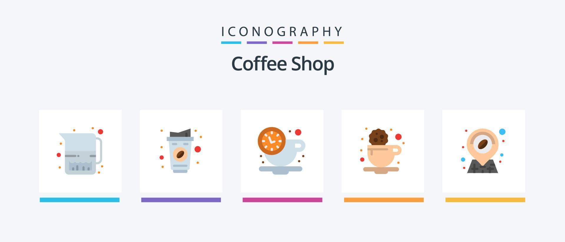 coffee shop flat 5 icon pack incluindo localização. beber. pausa. bolacha. pausa. design de ícones criativos vetor