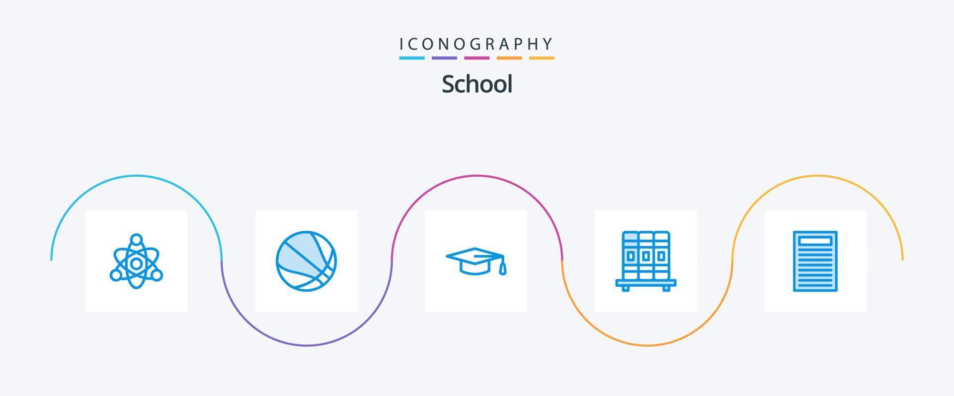 pacote de ícones de escola azul 5 incluindo . chapéu da graduação. vermelho. livro vetor