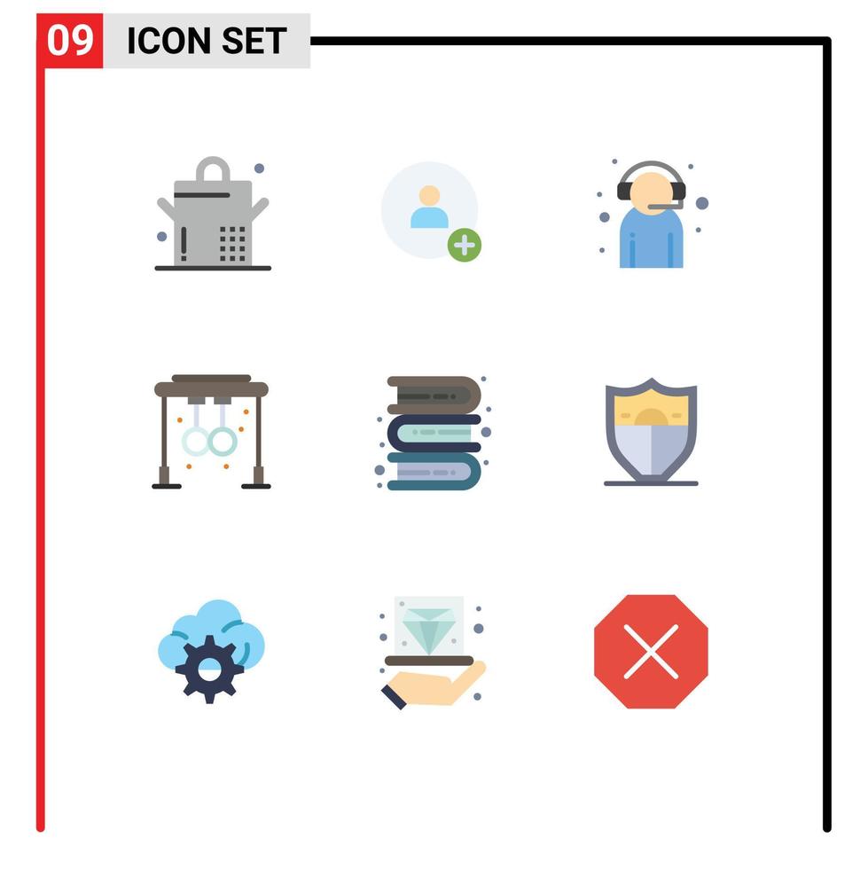 pacote de 9 sinais e símbolos modernos de cores planas para mídia impressa na web, como livros de suporte ao cliente de educação de aprendizagem, elementos de design vetorial editáveis de ginástica vetor