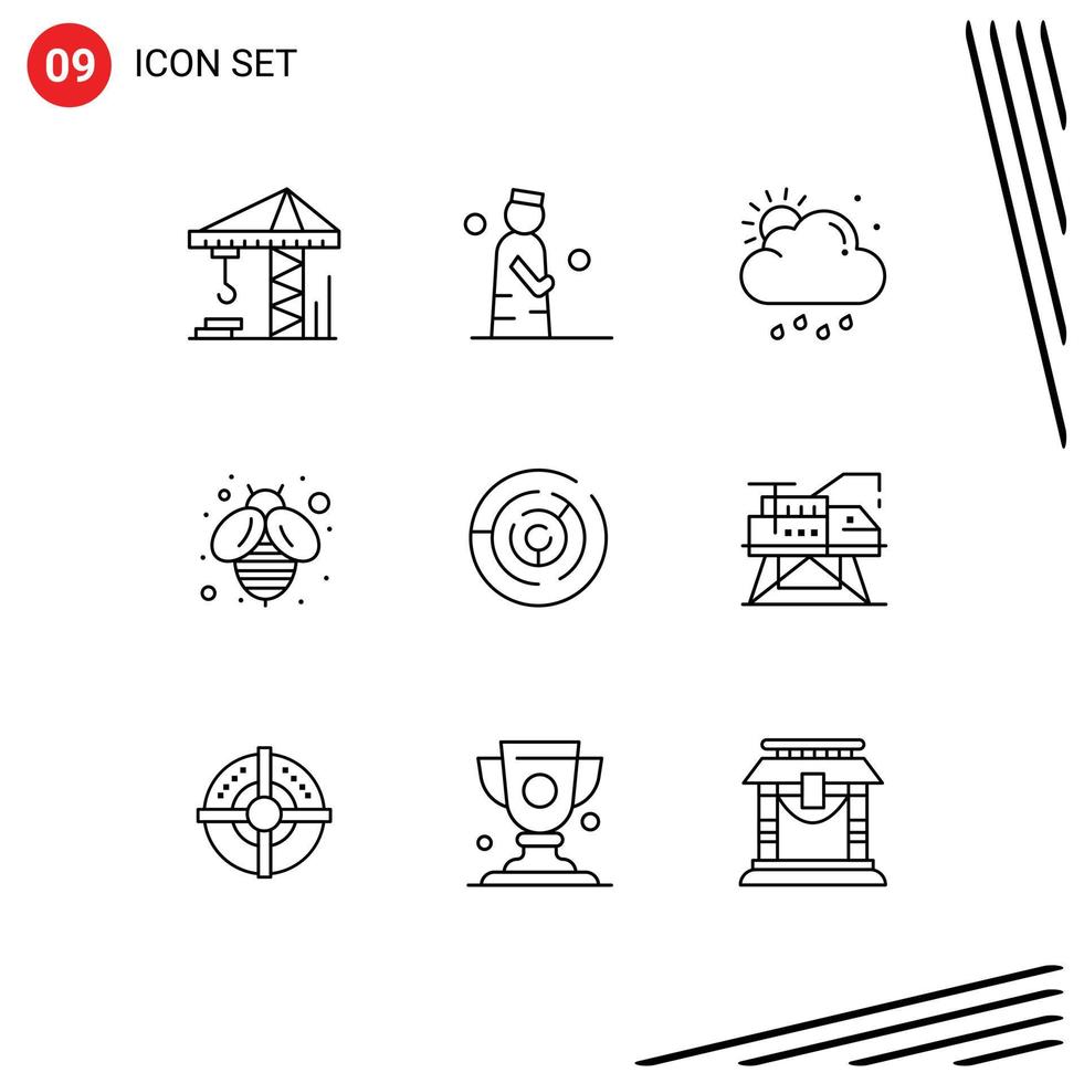 9 ícones criativos, sinais modernos e símbolos do labirinto, círculo, nuvem, mel, abelha, elementos de design vetorial editáveis vetor