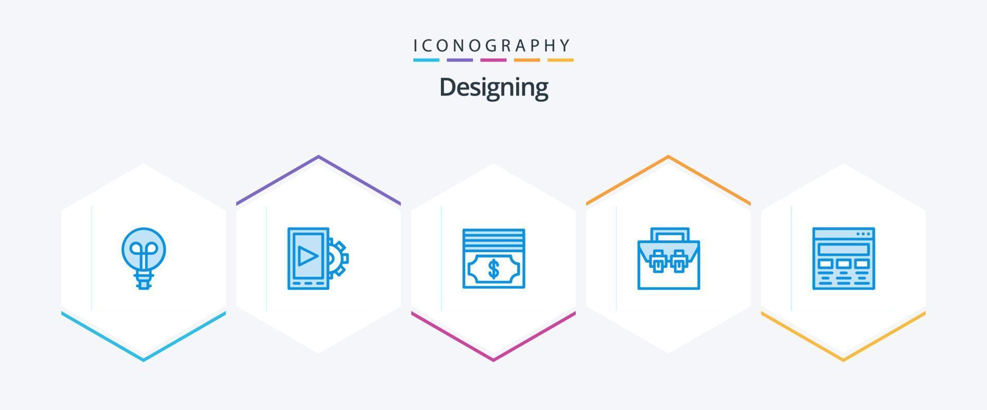 projetando um pacote de 25 ícones azuis, incluindo pintura. gráfico. dinheiro. Projeto. material vetor