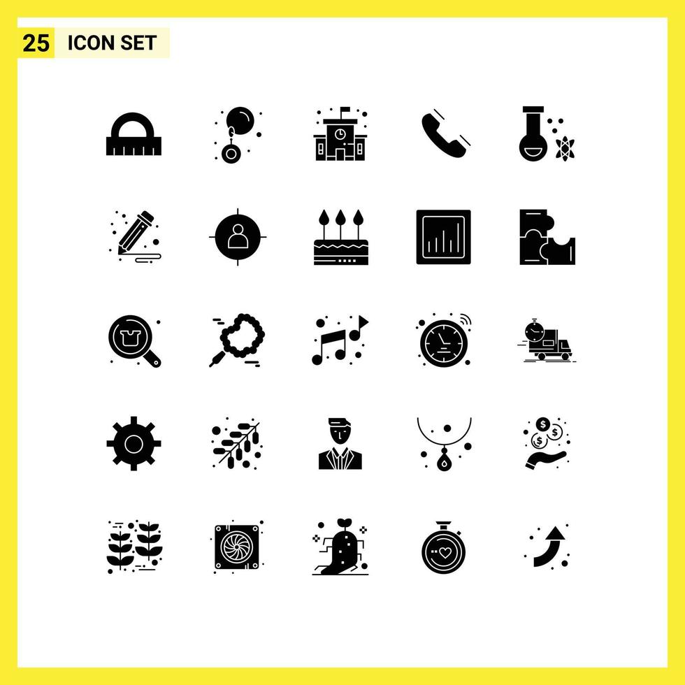 conjunto de 25 símbolos de símbolos de ícones de interface do usuário modernos para elementos de design de vetores editáveis de átomo de escola de poção espacial