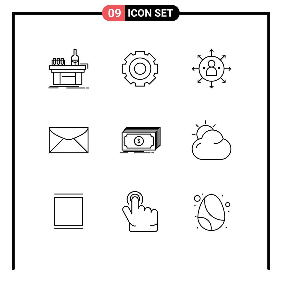 conjunto de 9 símbolos de símbolos de interface do usuário modernos para educação oportunidade de configuração de correio elementos de design de vetores editáveis para funcionários