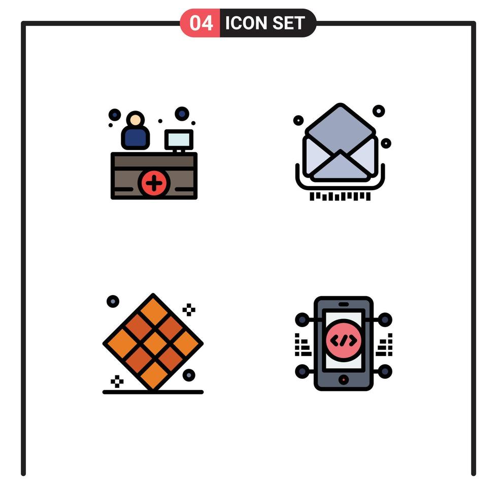 conjunto de 4 sinais de símbolos de ícones de interface do usuário modernos para recepção de hospital caixa de entrada de xadrez jogar elementos de design de vetores editáveis