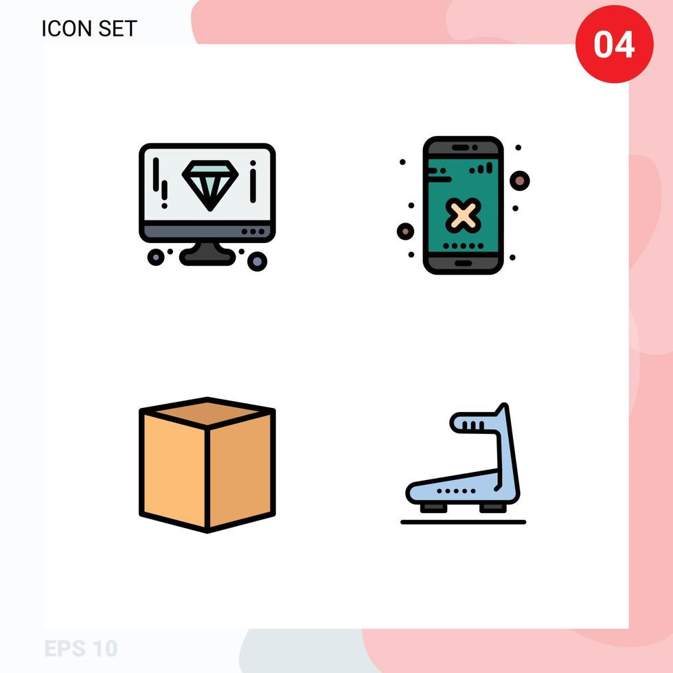 grupo de 4 sinais e símbolos de cores planas de linha preenchida para página de comércio de design excluir e elementos de design de vetores editáveis