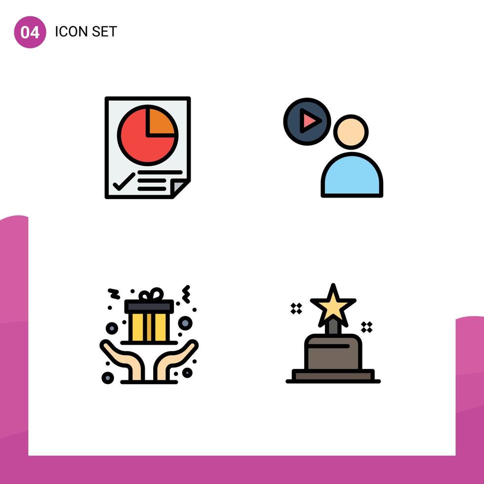 conjunto de pictogramas de 4 cores planas de linha preenchida simples de vídeo de relatório de natal de dados apresentam elementos de design de vetores editáveis