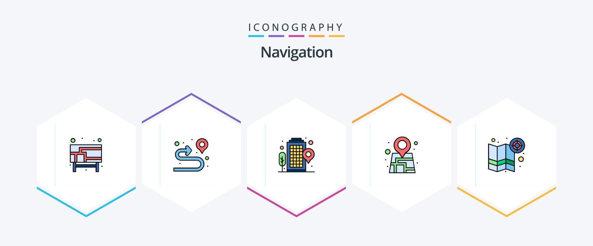navegação 25 pacote de ícones de linha preenchida, incluindo pin. mapa. prédio. localização. localização vetor