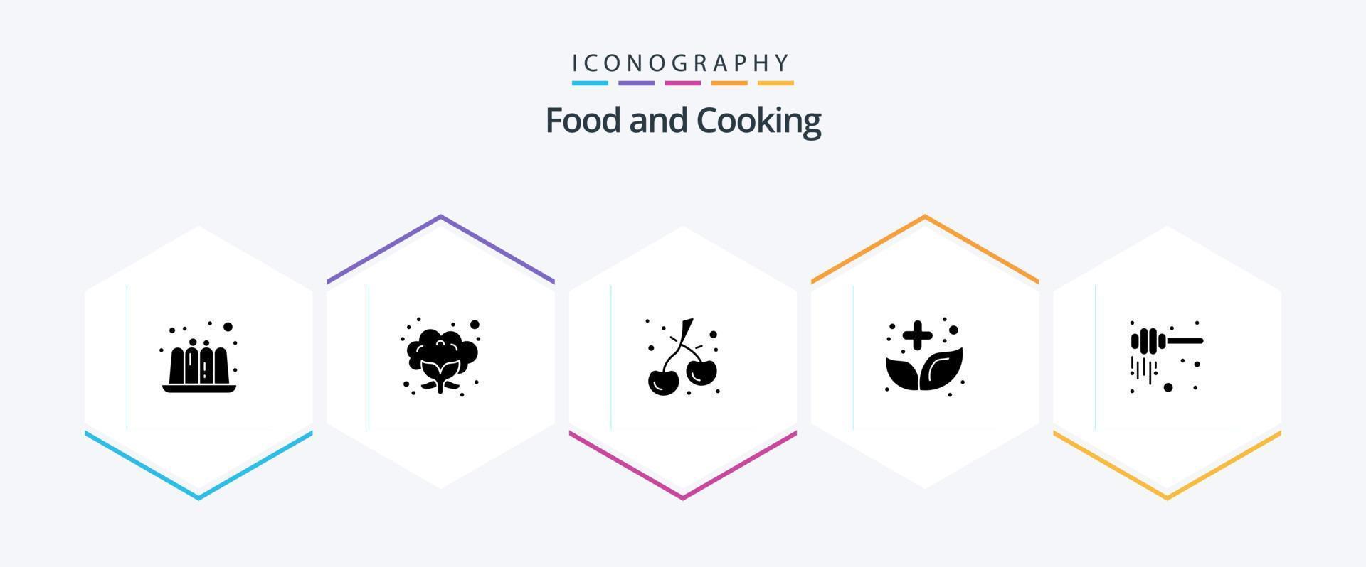 pacote de ícones de 25 glifos de alimentos, incluindo néctar. mel. Comida. dipper. ervas vetor