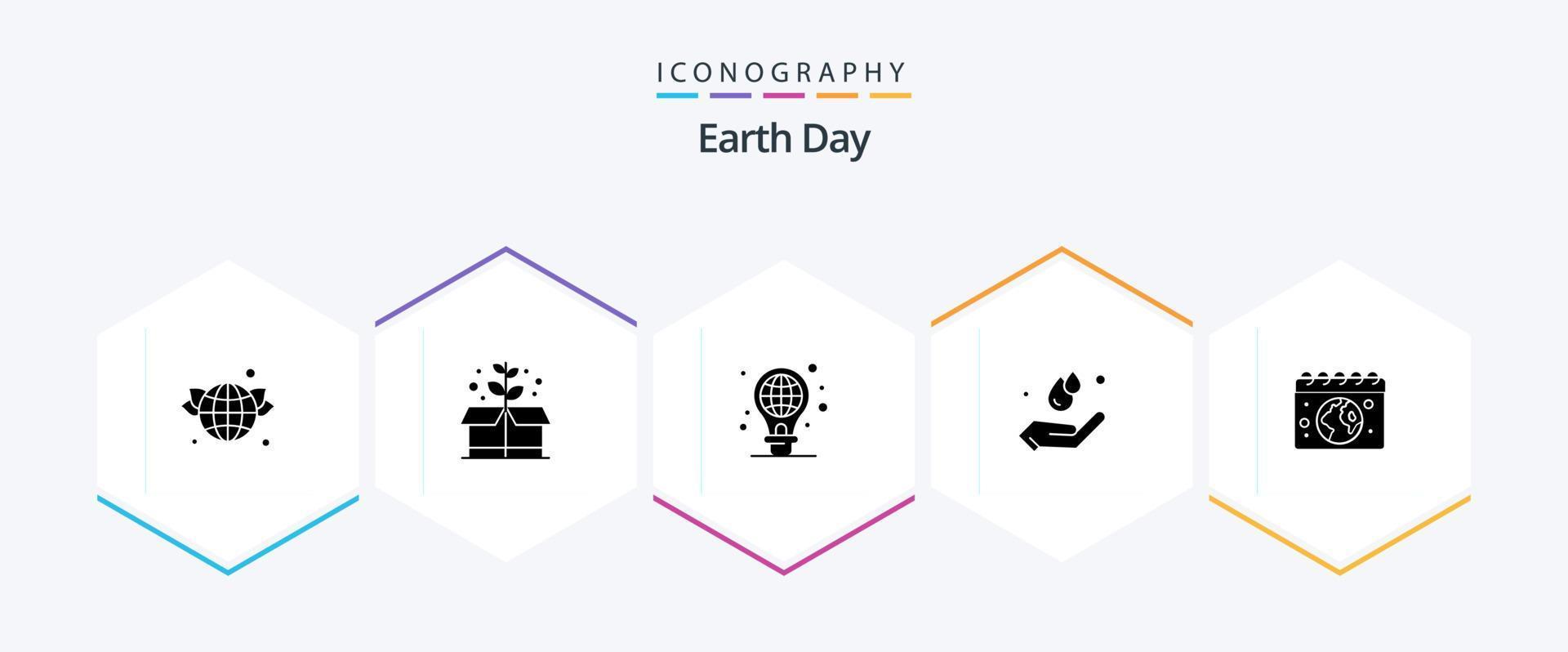 Dia da Terra 25 pacote de ícones de glifos, incluindo calendário. terra. verde. mão. ecologia vetor