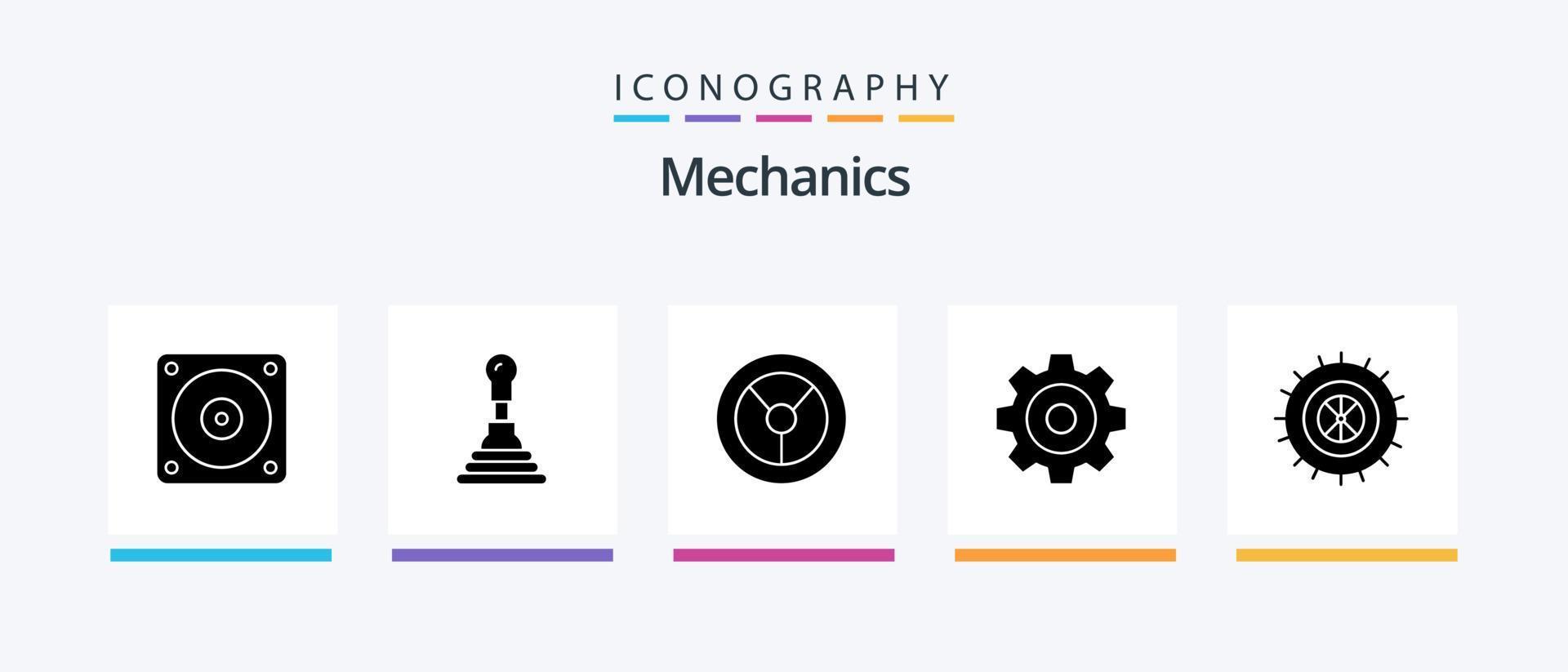 pacote de ícones mecânicos glifo 5 incluindo . Criar. pneu. design de ícones criativos vetor