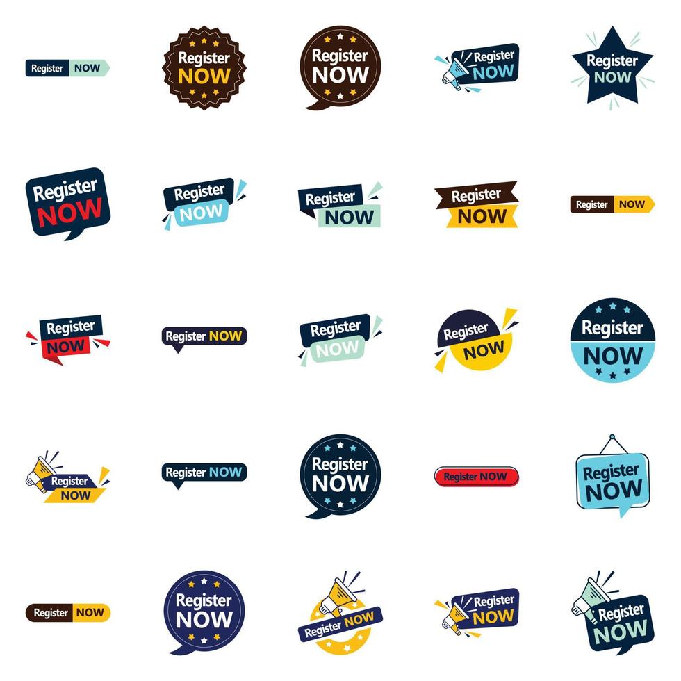 25 banners tipográficos versáteis para promover o registro em diferentes contextos vetor