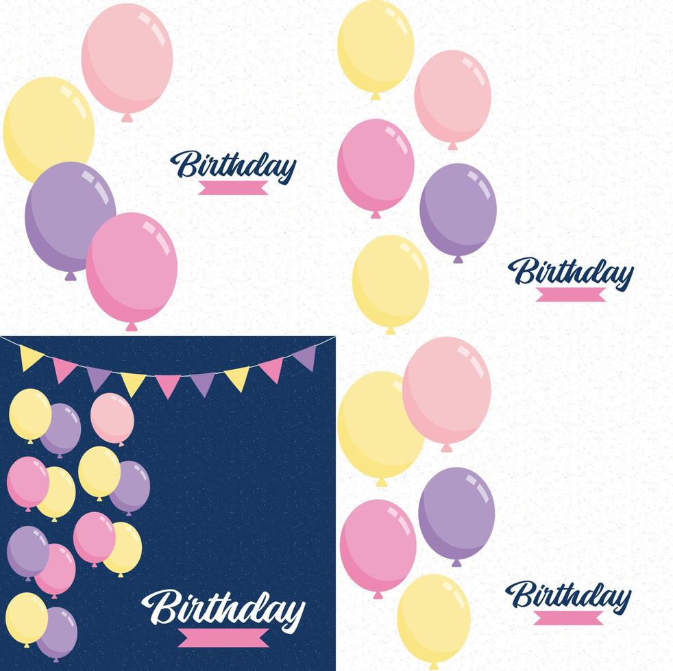 cartaz de anúncio de feliz aniversário colorido. folheto. e cartão em uma ilustração vetorial de estilo simples vetor