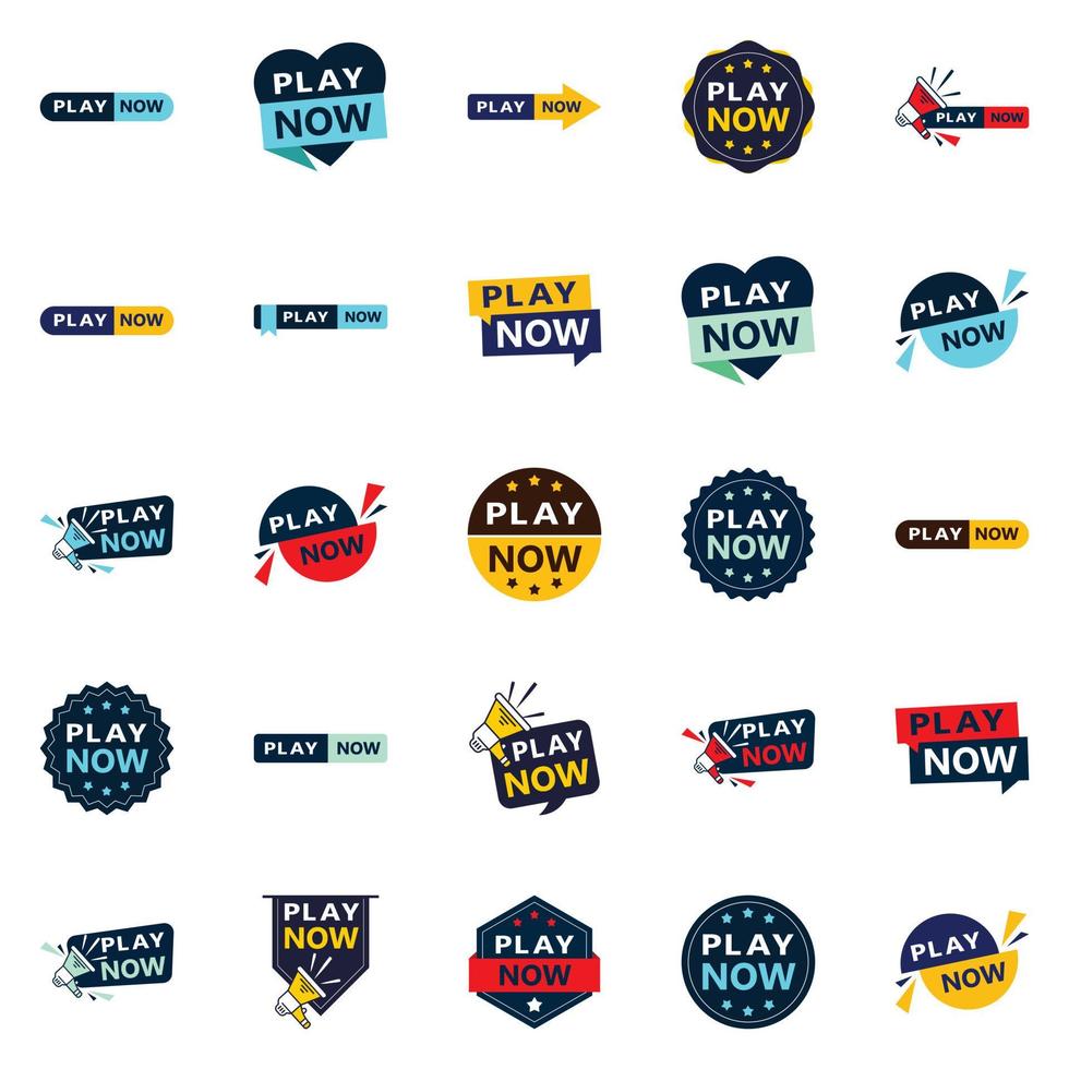 25 banners atraentes do jogo agora em uma variedade de estilos vetor