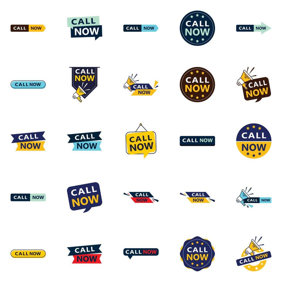 ligue agora 25 banners tipográficos atraentes para conduzir chamadas telefônicas vetor