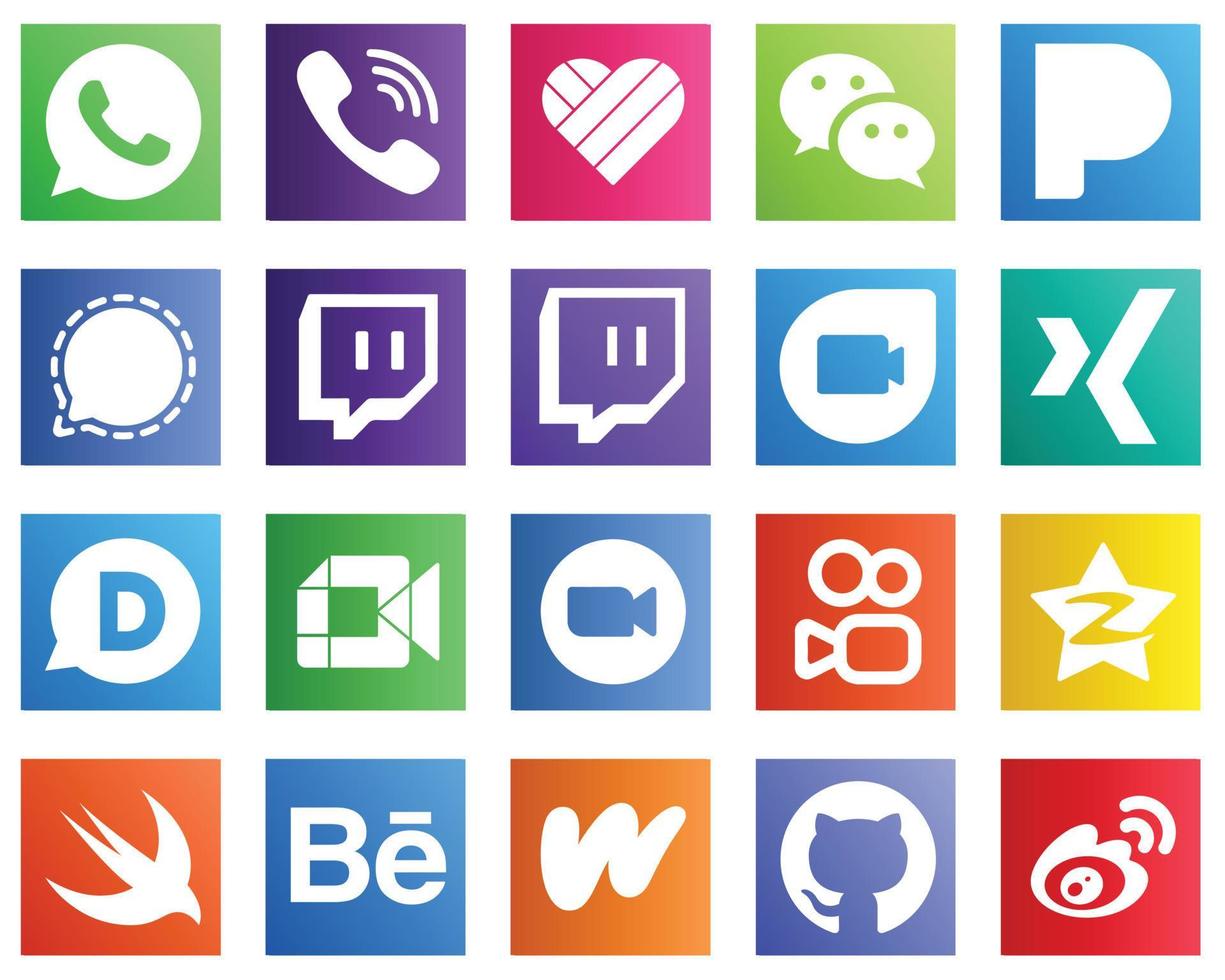 20 ícones de mídia social para seus projetos, como o Google Meet. sinal. Disqus e ícones do Google Duo. versátil e de alta qualidade vetor