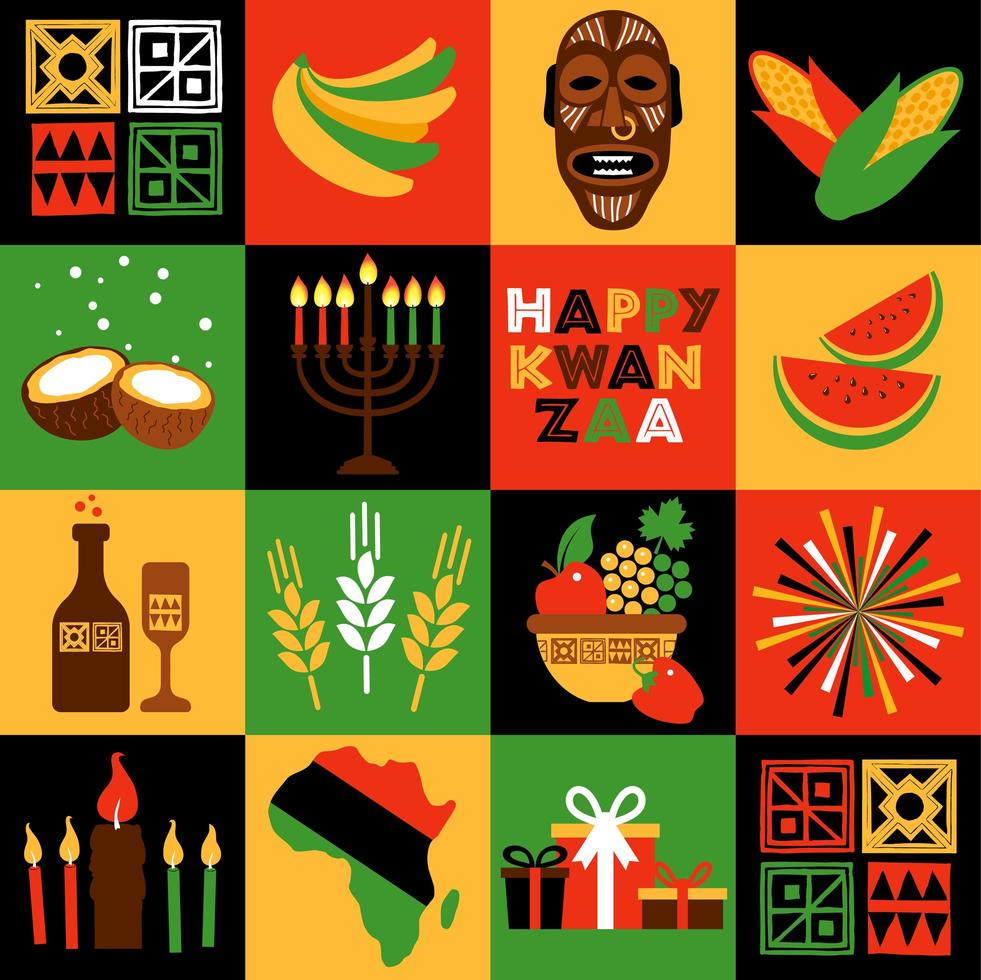 faixa para kwanzaa com cores tradicionais e velas representando os sete princípios ou nguzo saba. estilo de coleção. vetor