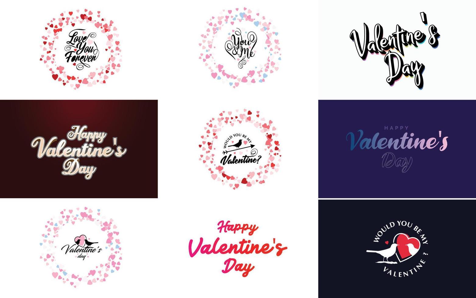 feliz dia dos namorados design de tipografia com uma coroa de flores em forma de coração e um esquema de cores gradiente vetor