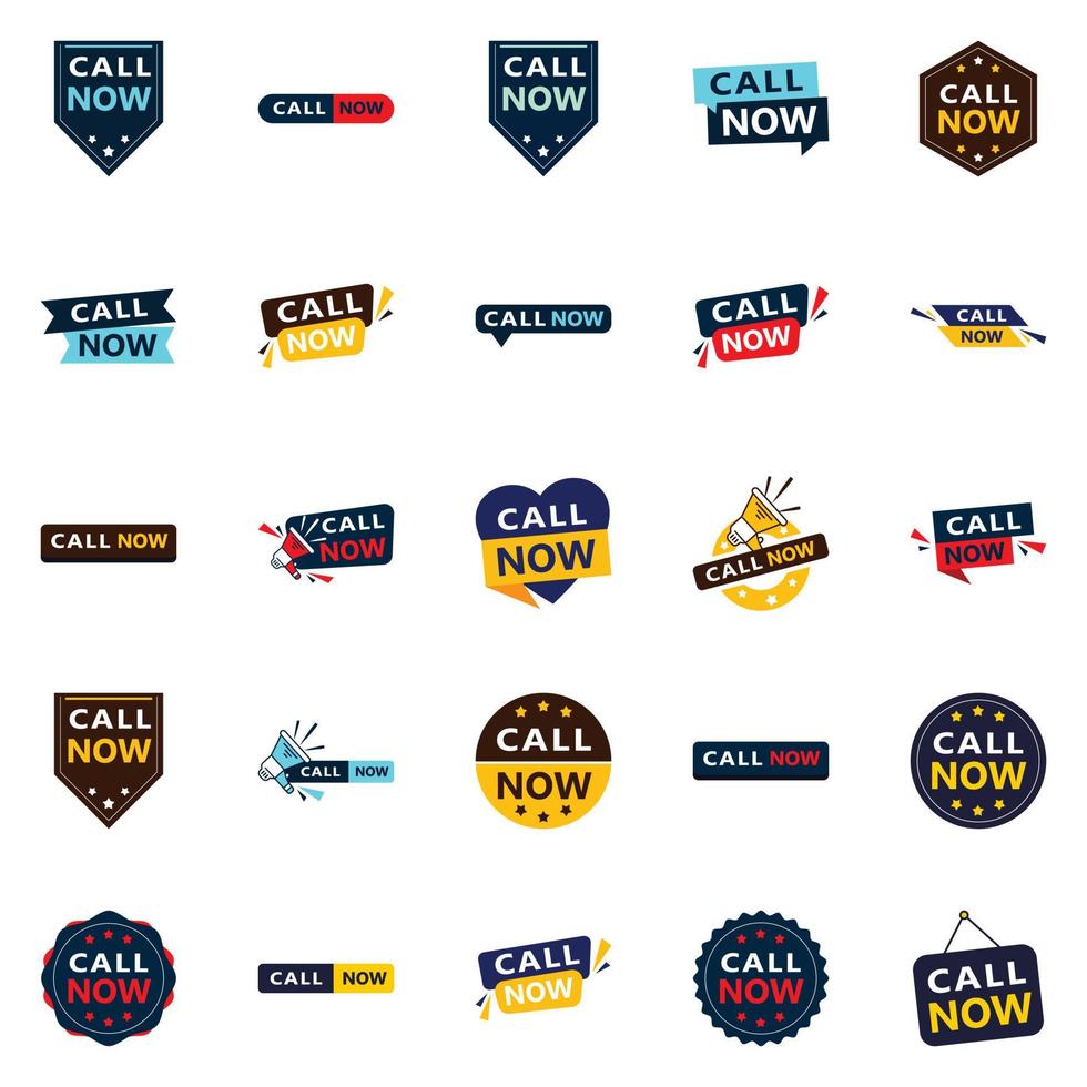 25 designs tipográficos de alta qualidade para uma campanha de call to action premium ligue agora vetor