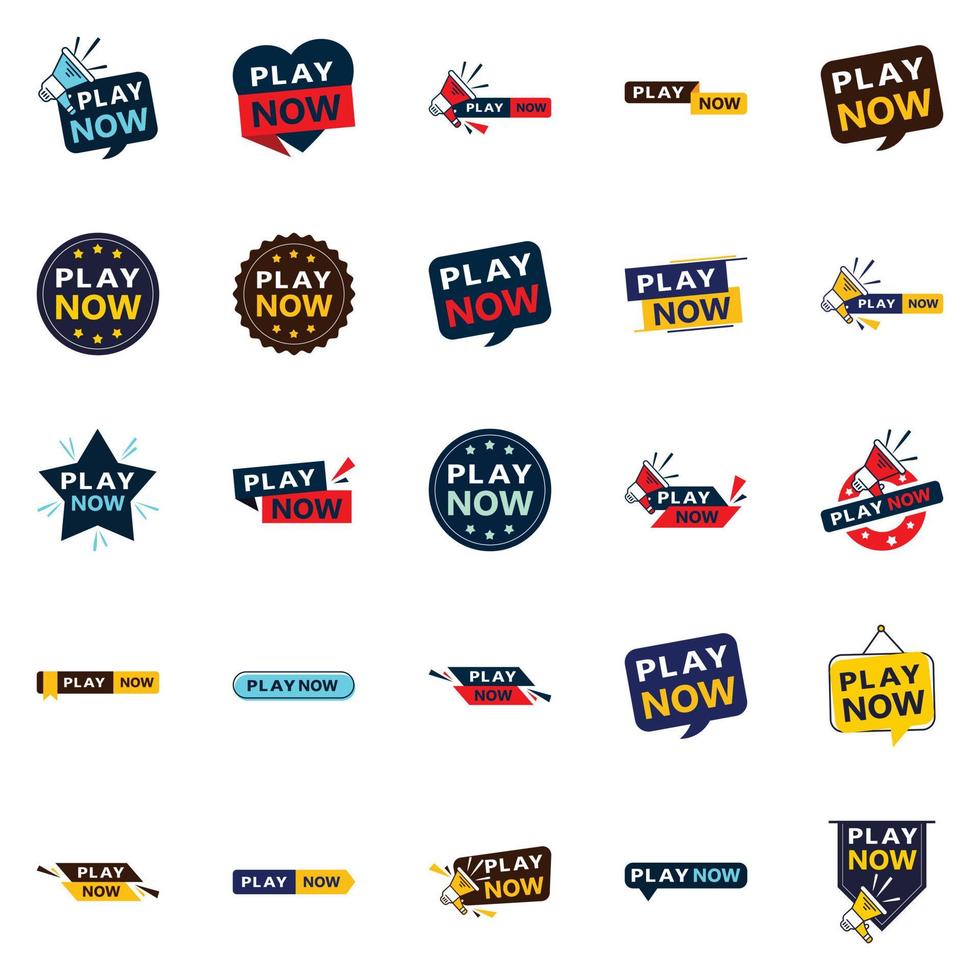 25 banners vibrantes do Play Now para ajudá-lo a se destacar vetor