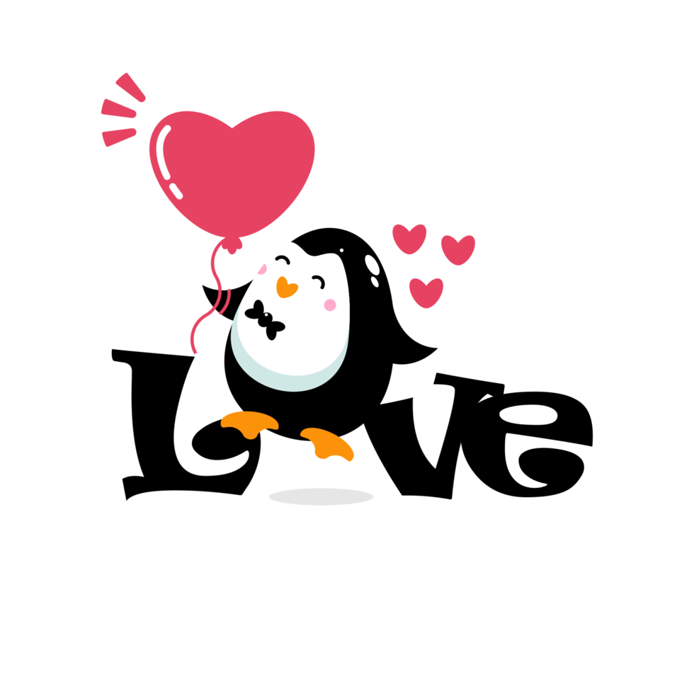 ícone de pinguim com letras de amor vetor