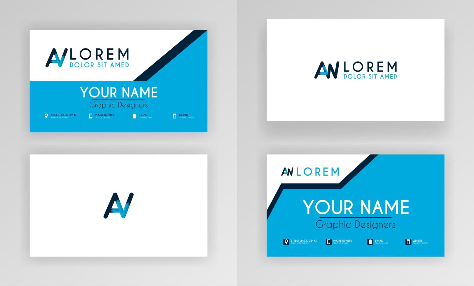 modelo de cartão de visita azul. design de cartão de identidade simples com logotipo do alfabeto e decoração de acento de barra. para corporativo, empresa, profissional, comercial, publicidade, relações públicas, folheto, pôster vetor