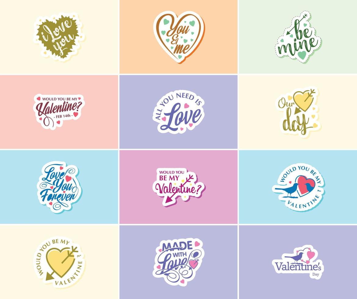 comemore seu romance com adesivos gráficos do dia dos namorados vetor