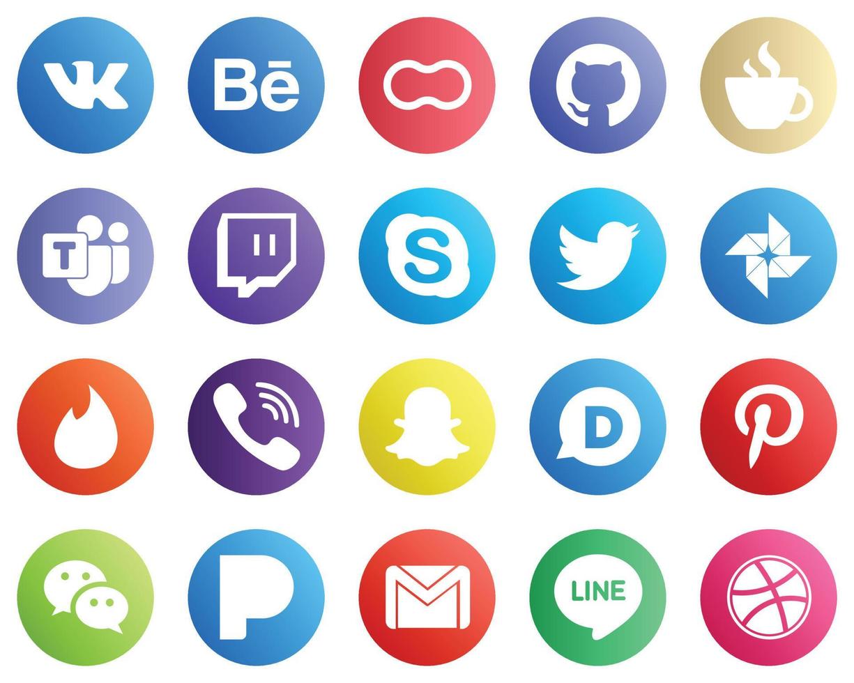 20 ícones de mídia social para todas as plataformas, como o tinder. tweet. ícones do twitter e do skype. atraente e de alta definição vetor