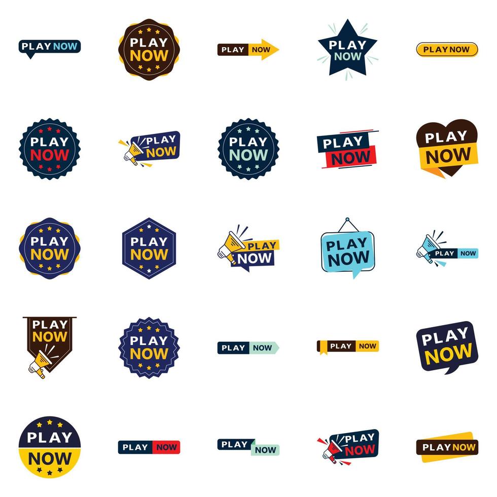 25 banners dinâmicos do Play Now para ajudá-lo a promover seu negócio vetor