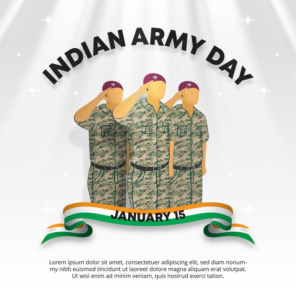 fundo quadrado do dia do exército da índia com a saudação e a bandeira do exército vetor