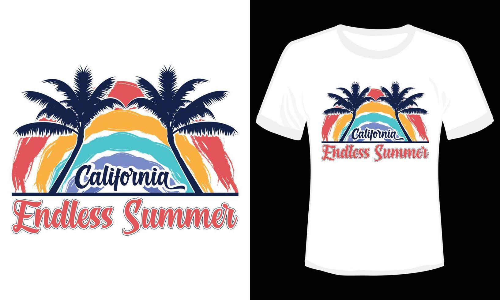 design de camiseta de verão sem fim na califórnia vetor